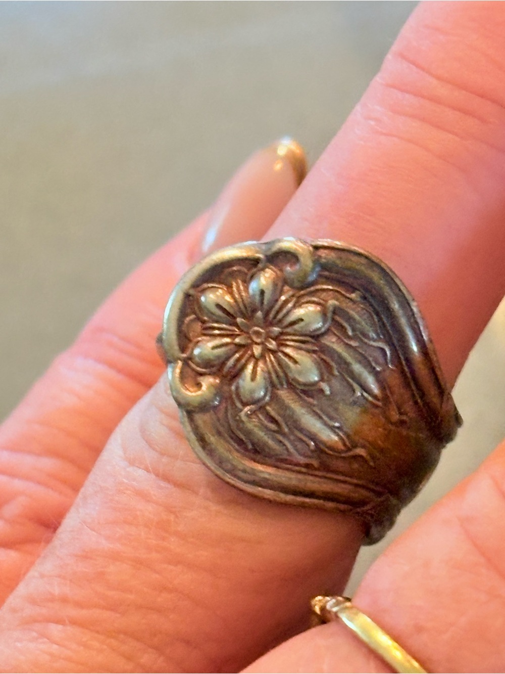 Vintage Floral Spoon Ring Silver Co Repurposed Size 6.75 Art Nouveau